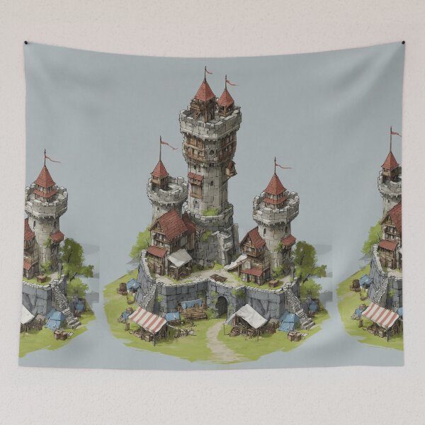 Item preview, Isometric view of a small fortified medieval town. designed and sold by Piotrek0001.