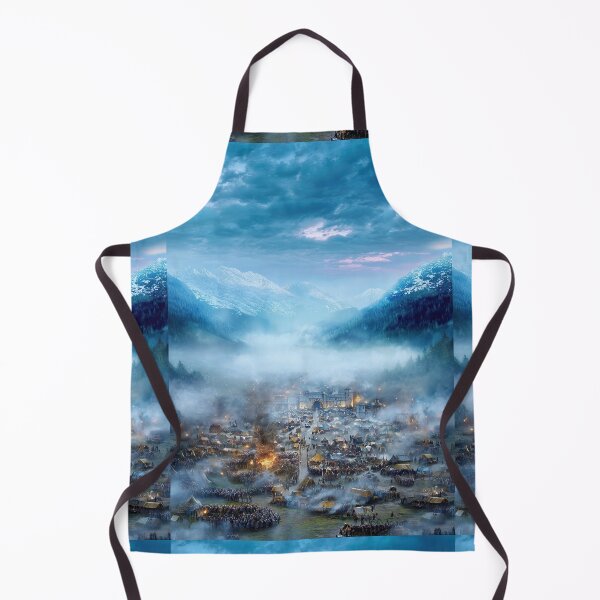 Item preview, Army encampment at dusk in a misty mountain valley. designed and sold by Piotrek0001.