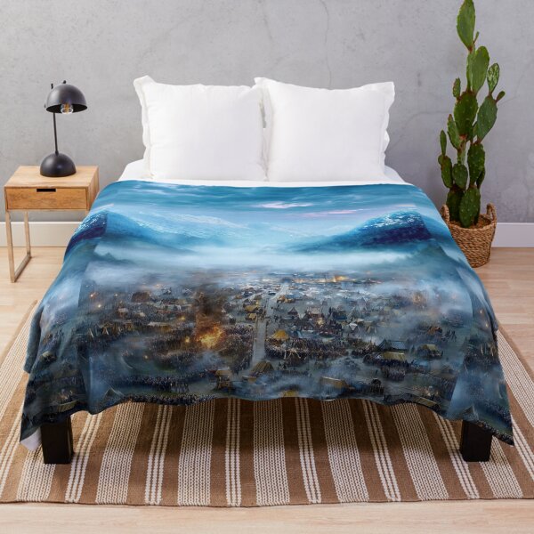Item preview, Army encampment at dusk in a misty mountain valley. designed and sold by Piotrek0001.