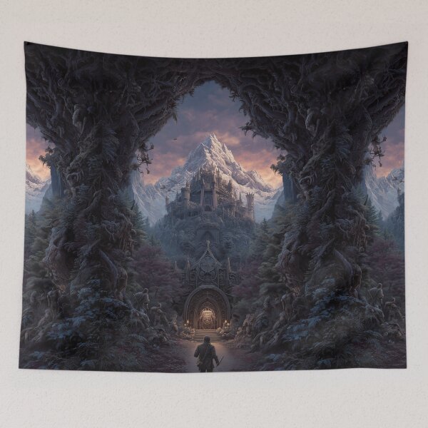 Item preview, A traveler approaches the dark castle in the mountains. designed and sold by Piotrek0001.