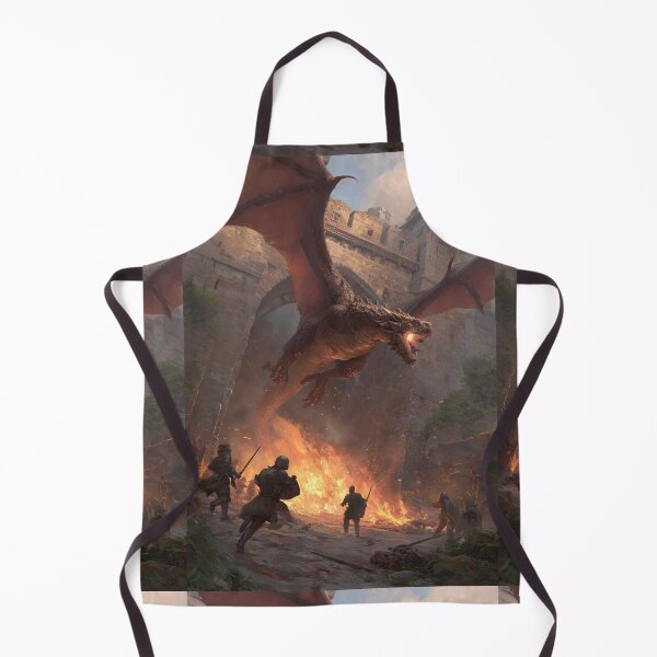 Item preview, Dragon attacks knights at the ancient castle's stone gate. designed and sold by Piotrek0001.