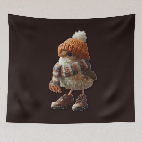 Item preview, Adorable Chickadee Wearing a Crocheted Hat and Warm Boots Thanksgiving Design designed and sold by MakersFolly.