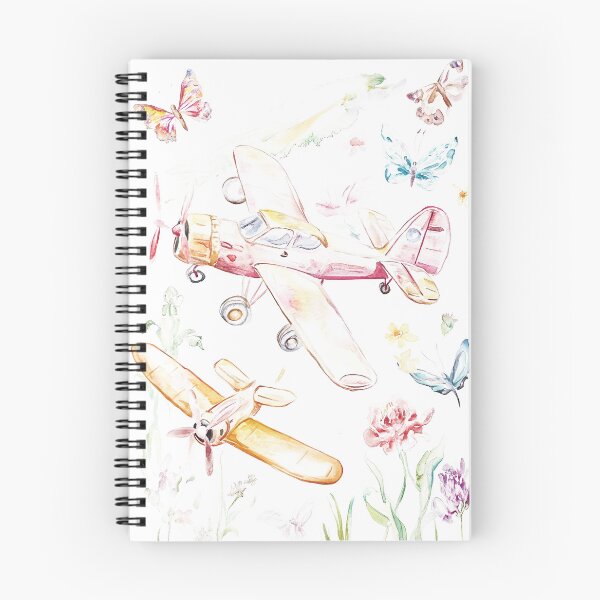 Item preview, Retro multicolored airplane with butterfly and vintage motley tulips print designed and sold by Encreable.