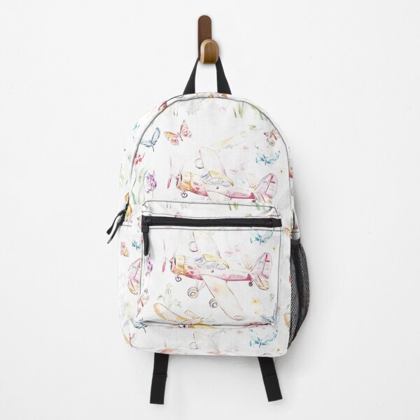Item preview, Retro multicolored airplane with butterfly and vintage motley tulips print designed and sold by Encreable.