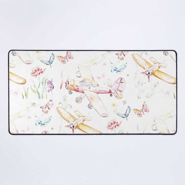 Item preview, Retro multicolored airplane with butterfly and vintage motley tulips print designed and sold by Encreable.