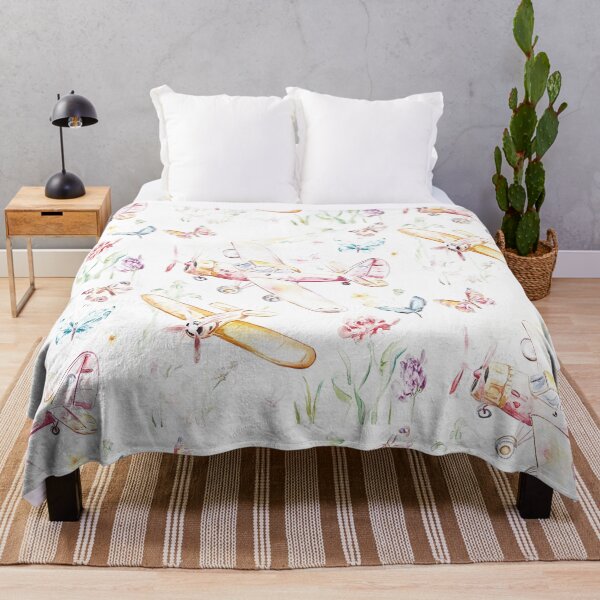 Item preview, Retro multicolored airplane with butterfly and vintage motley tulips print designed and sold by Encreable.