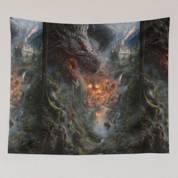 Item preview, A giant dragon watches the burning city below. designed and sold by Piotrek0001.