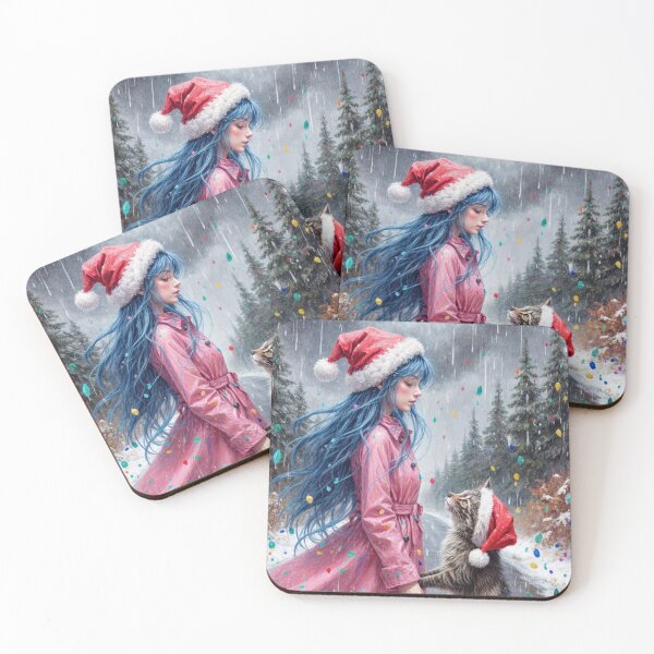 Item preview, Girl Wearing a Santa Hat with a Christmas Cat designed and sold by M-Y-A-R-T-.