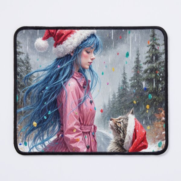 Item preview, Girl Wearing a Santa Hat with a Christmas Cat designed and sold by M-Y-A-R-T-.