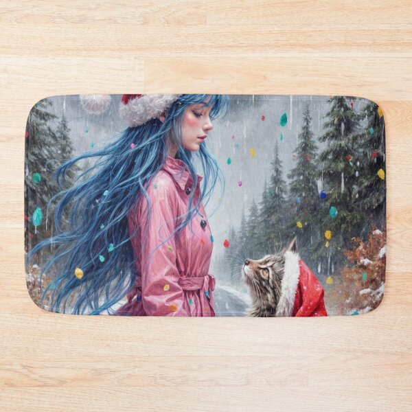Item preview, Girl Wearing a Santa Hat with a Christmas Cat designed and sold by M-Y-A-R-T-.