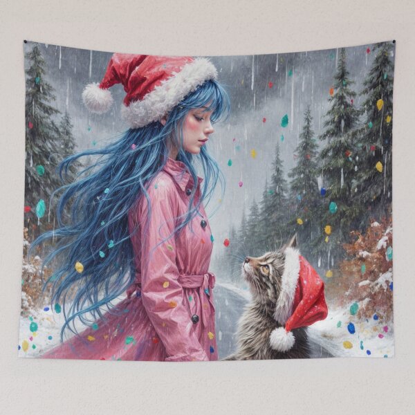Item preview, Girl Wearing a Santa Hat with a Christmas Cat designed and sold by M-Y-A-R-T-.