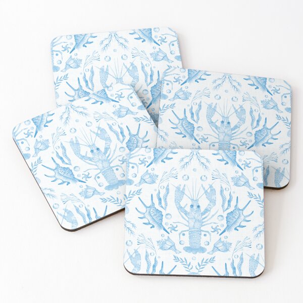 Item preview, Light Cornflower Blue Lobster and Seashell Damask Coastal Watercolor Pattern designed and sold by KConfetti.