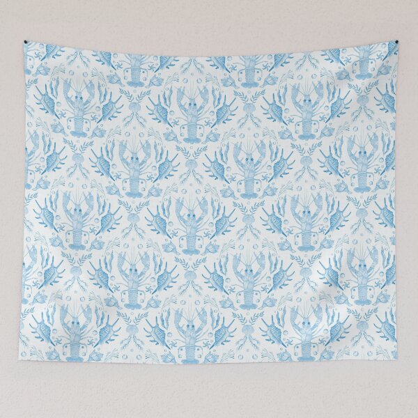 Item preview, Light Cornflower Blue Lobster and Seashell Damask Coastal Watercolor Pattern designed and sold by KConfetti.
