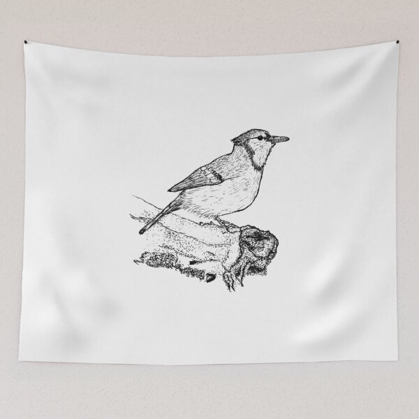 Item preview, Blue Jay Stipple Art - Detailed Bird and Nature Pen & Ink Drawing designed and sold by wbhny.