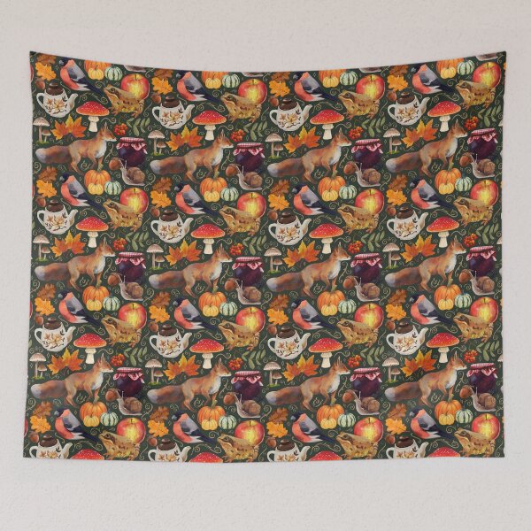 Item preview, Cottagecore autumn cosy woodland pattern designed and sold by CraftyMartenArt.