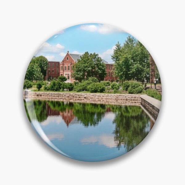 Item preview, Tranquil Lake Scene with Historic Buildings & Railroad Tracks designed and sold by plugsnpixels.