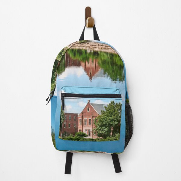 Item preview, Tranquil Lake Scene with Historic Buildings & Railroad Tracks designed and sold by plugsnpixels.