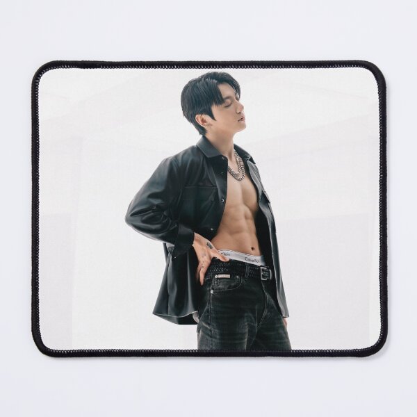 Item preview, Jungkook poses in a black shirt designed and sold by loveiscosmic.