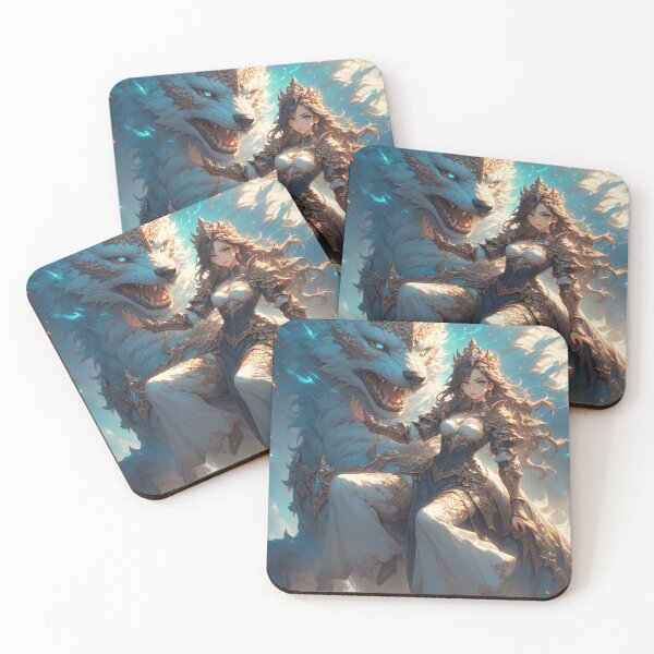 Item preview, Celestial Queen with Frost Wolf – Majestic Fantasy Artwork designed and sold by AI ART Studio.