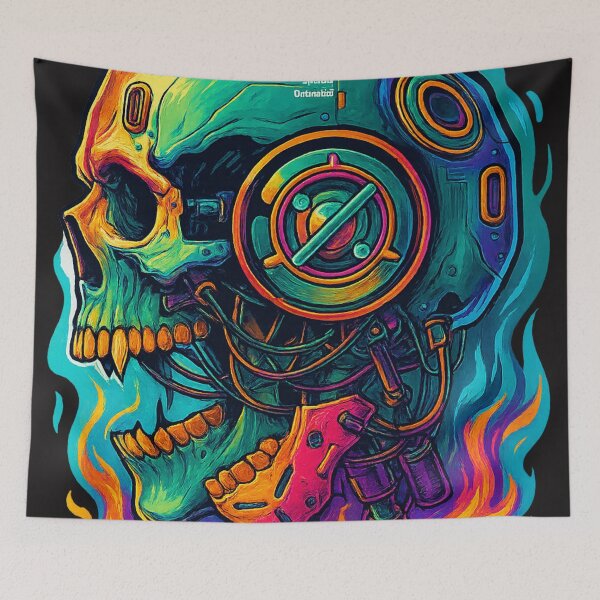 Item preview, Cyberpunk Tech Skull – System Override Neon Cyborg Art designed and sold by Thaivi Design.