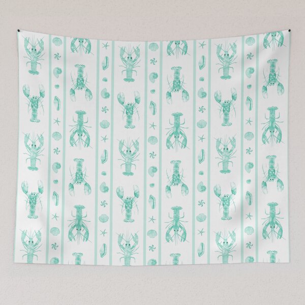 Item preview, Lobsters and Shells with Stripes in Mint Green Watercolor designed and sold by KConfetti.