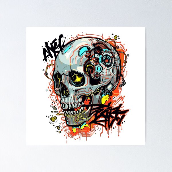 Item preview, Cyberpunk Skull – Futuristic Graffiti Tech Art Design designed and sold by ZYNORAworld.