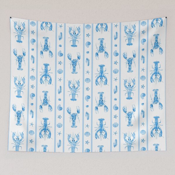 Item preview, Lobsters and Shells with Stripes in Cornflower Blue Watercolor designed and sold by KConfetti.