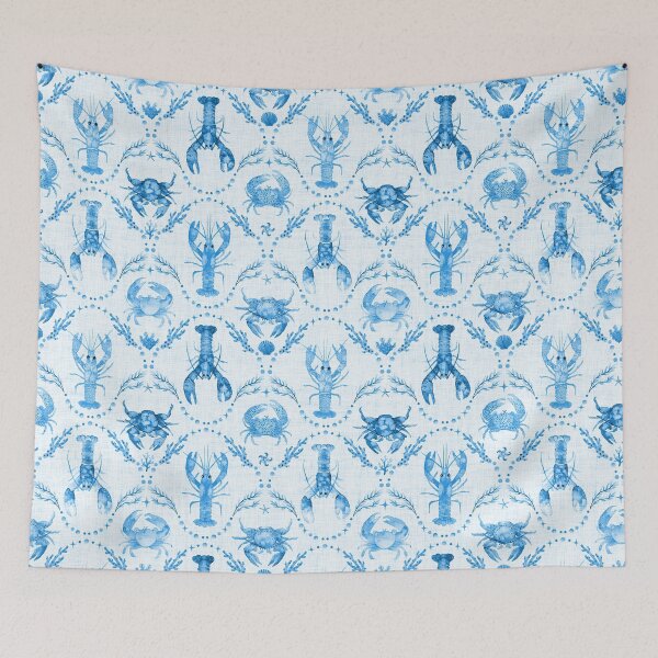Item preview, Lobsters and Crabs Damask in Cornflower Blue Coastal Watercolor designed and sold by KConfetti.
