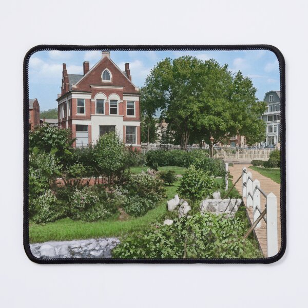 Item preview, Charming Historic Town Park with Lush Greenery & Wooden Bridge designed and sold by plugsnpixels.