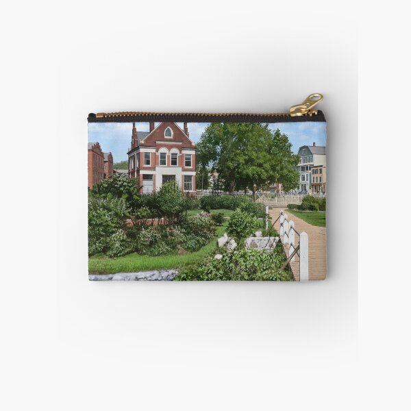Item preview, Charming Historic Town Park with Lush Greenery & Wooden Bridge designed and sold by plugsnpixels.