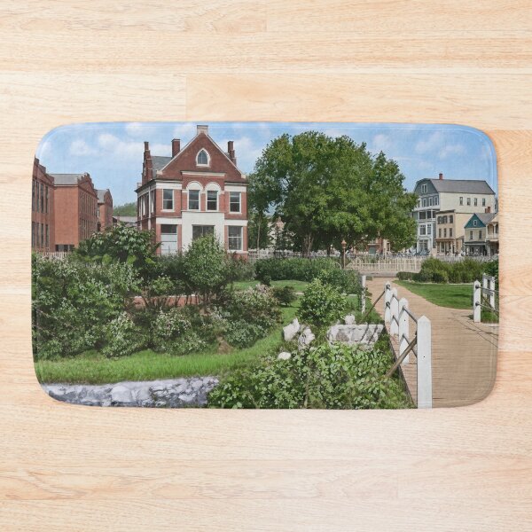 Item preview, Charming Historic Town Park with Lush Greenery & Wooden Bridge designed and sold by plugsnpixels.