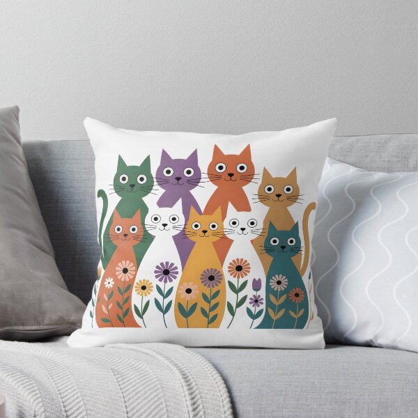 Aperçu de l'œuvre Chats colorés en fleurs – Illustration florale rétro de chats créée et vendue par PixelExpressStudio.