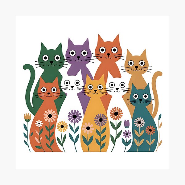 Item preview, Colorful Cats in Bloom – Retro Floral Cat Art Design designed and sold by PixelExpressStudio.