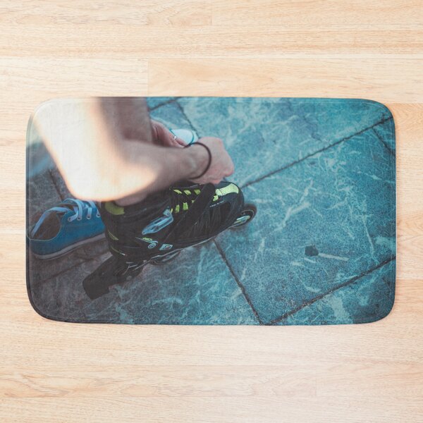 Item preview, Urban Roll: Lacing Up Inline Skates on Blue Stone Pavement designed and sold by MDB_Shop.
