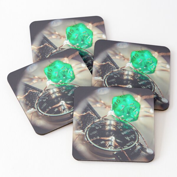 Item preview, Calculating Fate: Glowing Green D20 Dice and Mathematical Timepiece designed and sold by MDB_Shop.