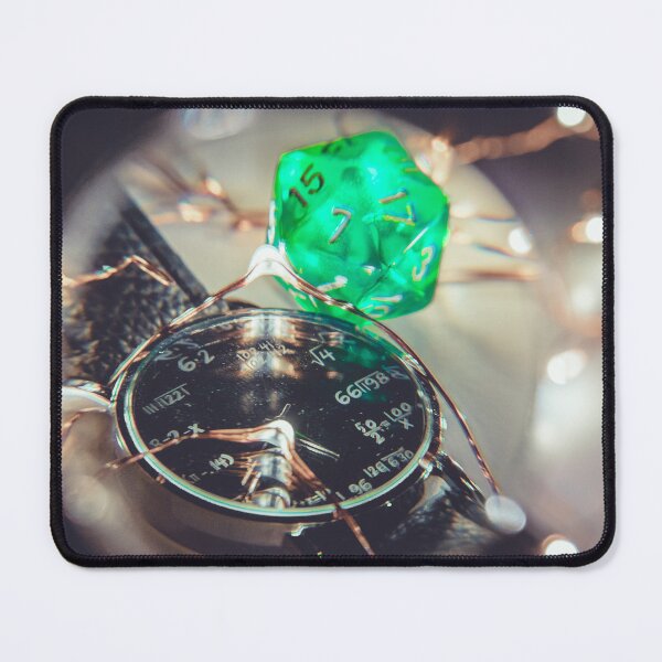 Item preview, Calculating Fate: Glowing Green D20 Dice and Mathematical Timepiece designed and sold by MDB_Shop.