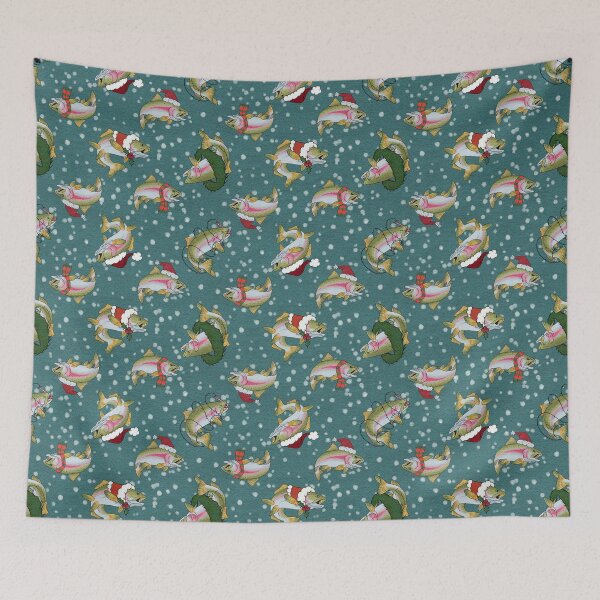 Item preview, Merry Fishmas — Festive Trout Christmas Pattern designed and sold by DerpCat Sketches.