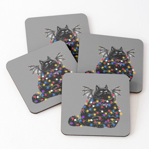 Artikelvorschau, Dicke schwarze Fledermauskatze im Lichterglanz entworfen und verkauft von KilkennyCat Art.