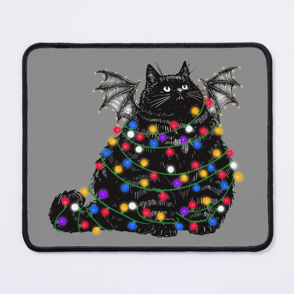 Item preview, Chonky Black Bat Cat In Christmas Lights designed and sold by KilkennyCat Art.