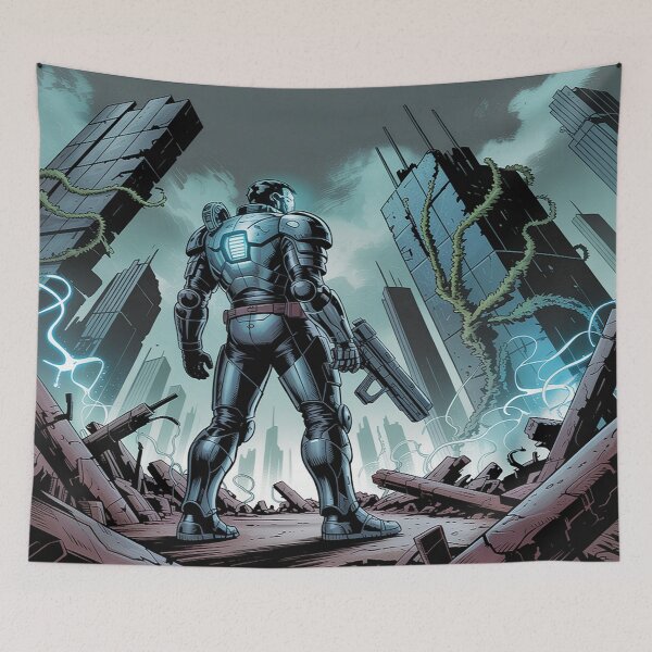Item preview, Apocalypse Cyber Sentinel - Epic Blue Armored Mutant Overlord Fan Art Print & Apparel Design designed and sold by Midnight Veil Designs.