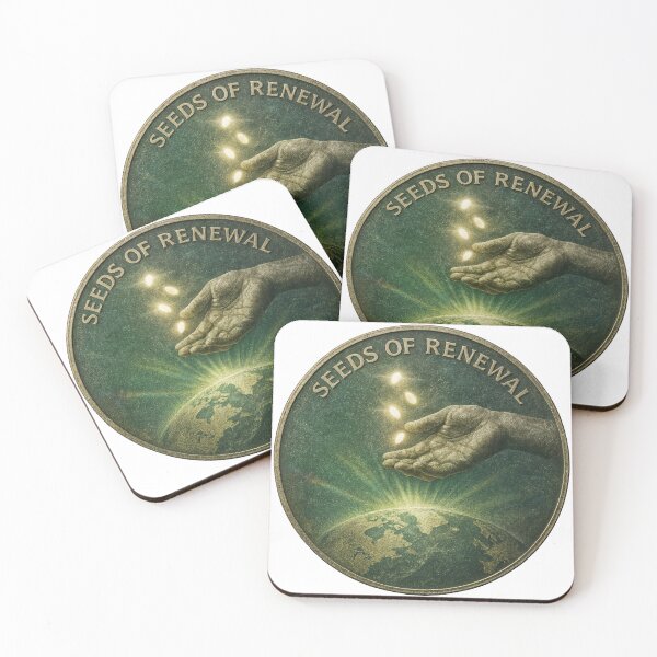 Item preview, Antique brass coin shows hand releasing four seeds over Earth at dawn designed and sold by Creative88Art.