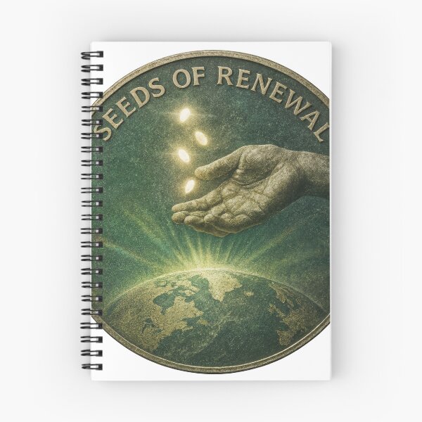 Item preview, Antique brass coin shows hand releasing four seeds over Earth at dawn designed and sold by Creative88Art.
