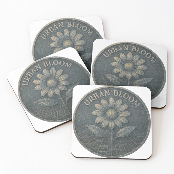 Item preview, Antiqued round coin shows daisy flower over grid with URBAN BLOOM designed and sold by Creative88Art.
