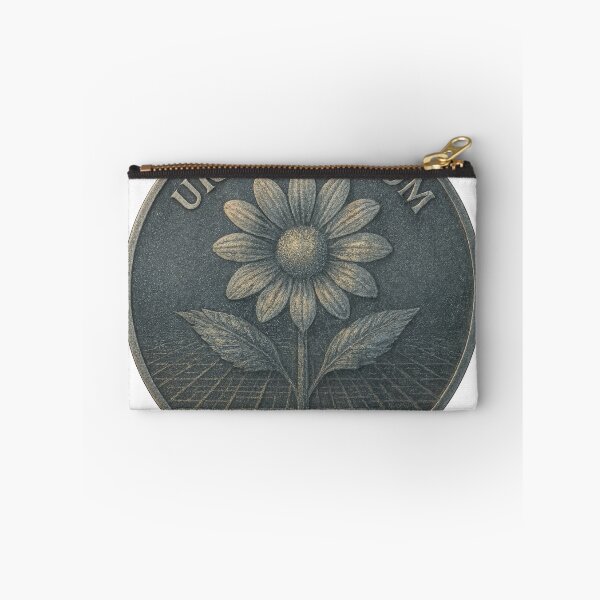 Item preview, Antiqued round coin shows daisy flower over grid with URBAN BLOOM designed and sold by Creative88Art.