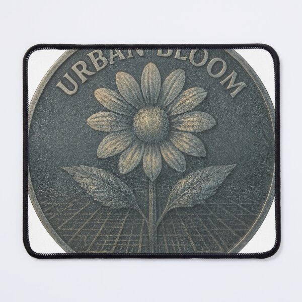 Item preview, Antiqued round coin shows daisy flower over grid with URBAN BLOOM designed and sold by Creative88Art.