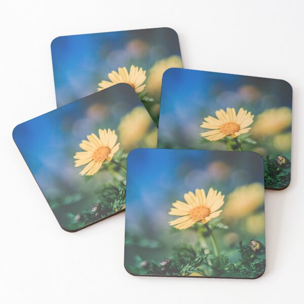 Item preview, Vibrant Yellow Flower Macro Photography with Moody Blue Bokeh designed and sold by MDB_Shop.