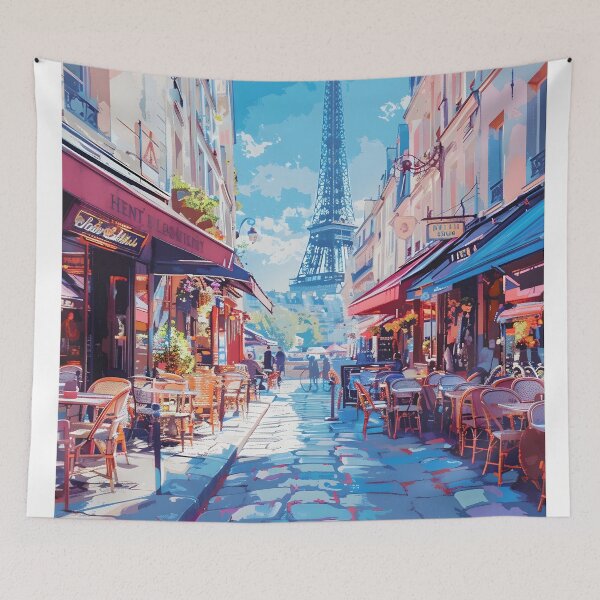 Item preview, Paris Eiffel Tower Cafe Street Art Print designed and sold by LaFabricaArt.
