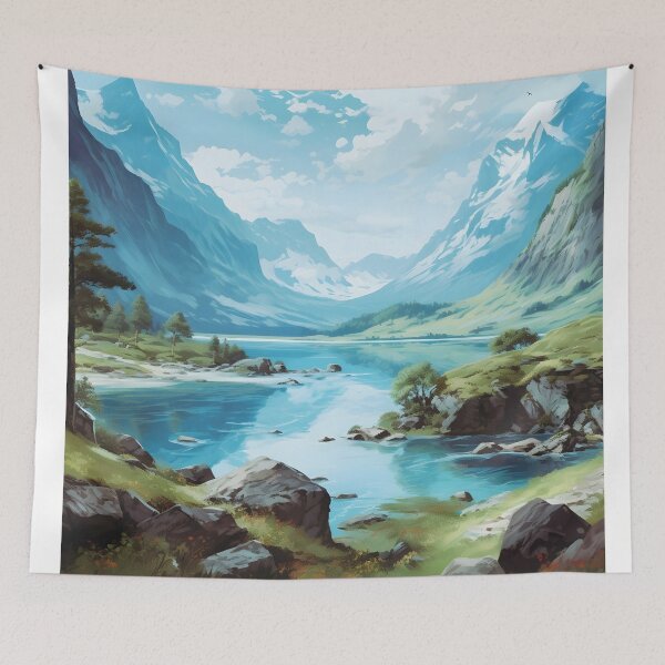 Item preview, Norway Fjords Majestic Blue Mountain Landscape Poster designed and sold by LaFabricaArt.