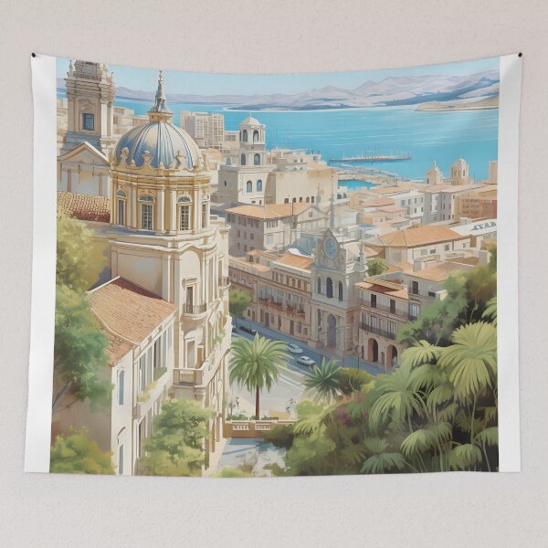 Item preview, Malaga Spain Mediterranean Cityscape Travel Art designed and sold by LaFabricaArt.
