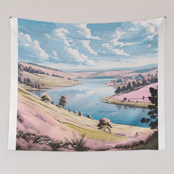 Item preview, Derwent Reservoir England Pastel Hills Landscape Art designed and sold by LaFabricaArt.